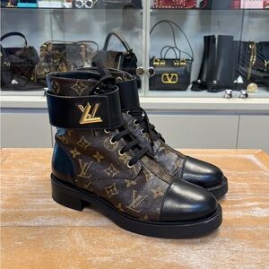 Louis Vuitton Monogram Black and Brown Combat Boots